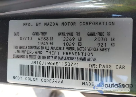 2014 Mazda Mazda6 I Grand Touring z USA, uszkodzony, nr VIN JM1GJ1W66E1130721